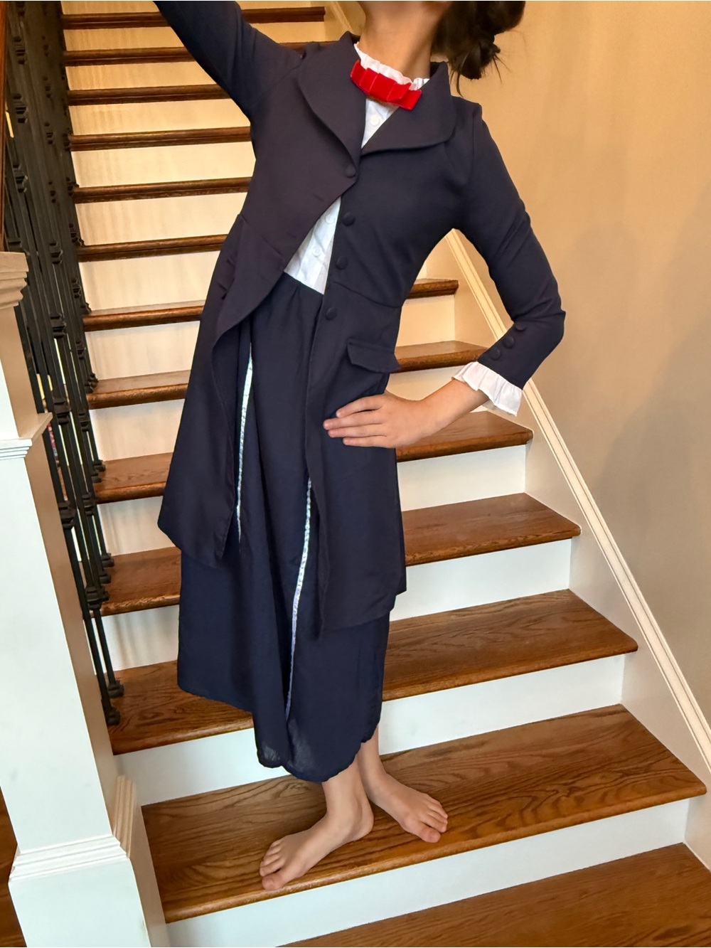 Disney Mary Poppins Girls Navy Dress w/ Long Duster Jacket Costume Size 6X-8